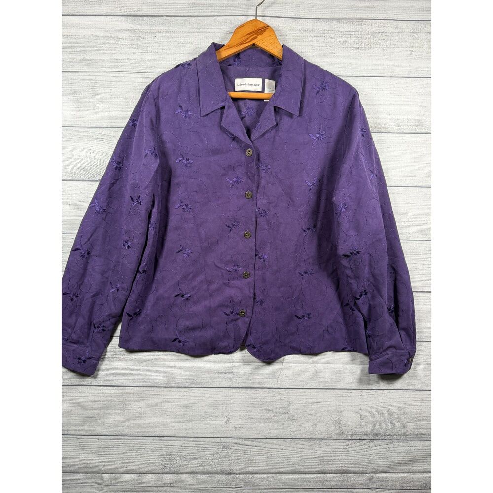 Alfred Dunner Women's 14 Purple Poly Suede Embroidered Shirt Jacket 1319